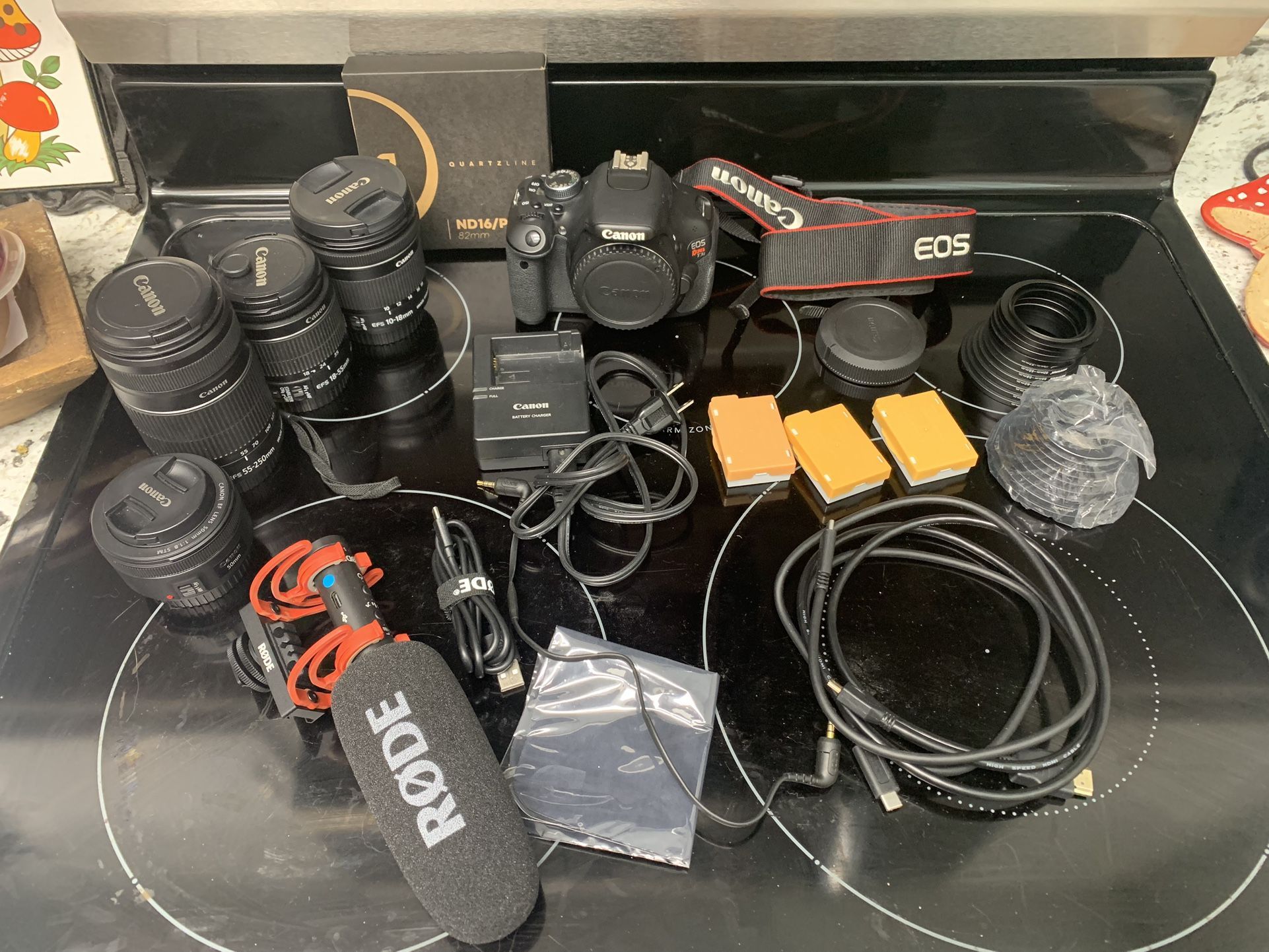 Complete Beginner Camera Set (Cannon, Lens, Rode Mic, Tripod, Backpack, Light, Polar)