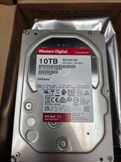 Western Digital 10TB WD Red Pro NAS Internal Hard Drive HDD - 7200 RPM, SATA 6 Gb/s, CMR, 512 MB Cache, 3.5" - WD103KFBX