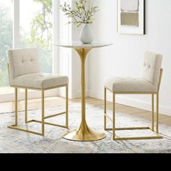 BRAND NEW SET OF 2 Gold Stainless Steel Upholstered Fabric Counter Stool  Bar Stools chair, chairs,