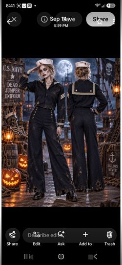 Real U.S. WW1 Navy Halloween Costume Uniform Jumper & Pants 2-Piece Set