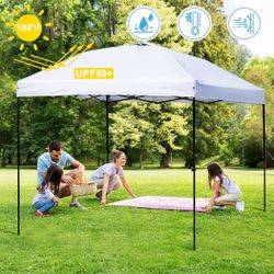 10x10 Pop Up Canopy Tent Outdoor, Portable Instant Heavy Duty Commercial Canopies Shelter w/Wheeled Bag, 8 Stakes, UPF50+ 300D Silver Coated for Patio