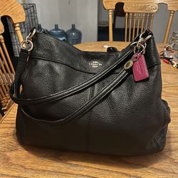 Coach New York Pebbled Black Leather 3 Large Section Satchel Purse Very Clean Inside, Has Some Wear On Straps 