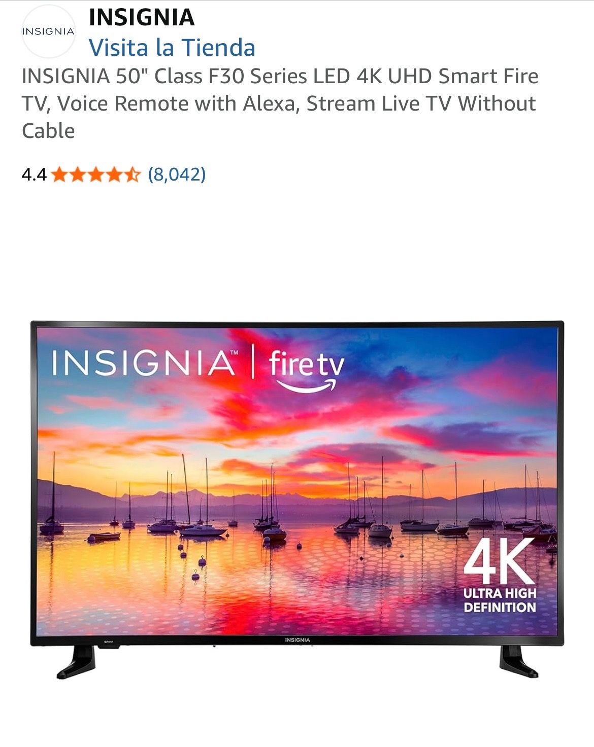 TV 50" Class F30 Series LED 4K UHD Smart Fire TV, Voice Remote with Alexa, Stream Live TV Without Cable
