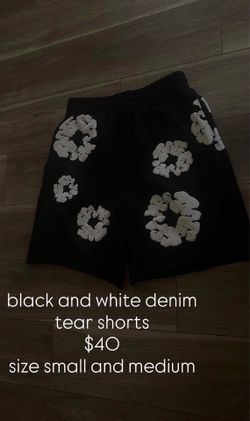 black on white denim tear shorts