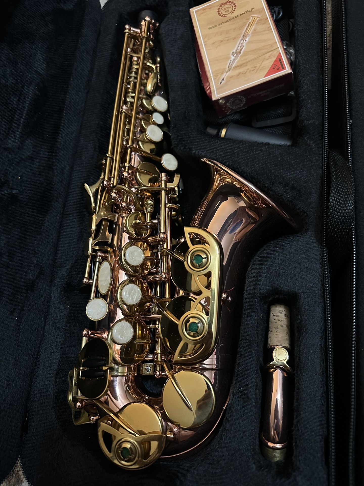 Nice Rose and Gold Curved Soprano Saxophone with New Box of Reeds $380 Firm