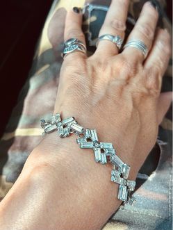 Antique geometric chevron silver-tone link bracelet, 1950s or 1960s