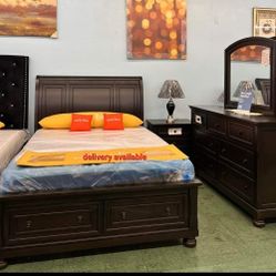 << New>> Begonia Grayish Brown Sleigh Storage Platform BedrroomSet/Dresserr,mirrorr,nightstannd,bedd/Queen,King Size Available/Ask For A Discount Code