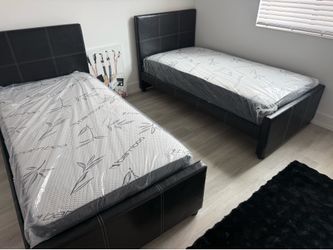 2 Twin size bed frame with 2 mattress and free delivery free installation all new furniture