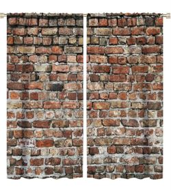 Brick Wall Blackout Curtains Rustic Farmhouse Brick Wall Orange Red Art Print for Living Room Bedroom Kitchen Decor Rod Pocket Window Drapes 2 Panels
