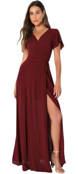 NWT  LULUS "Heart of Marigold" Dress Burgundy Wrap Gauzy Maxi Tall SMALL