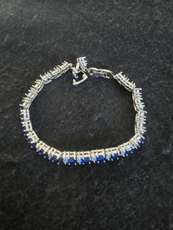 Silver Plated Dark Blue Cubic Zirconia Tennis Bracelet