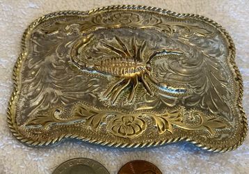 Vintage Metal Belt Buckle, Alpaca Silver, Brass Scorpion, Texas, Cowboy, Rodeo, Nice Western Style Design, 4" x 3", Heavy Duty, Quality, Thick Metal, 