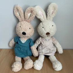 Plush Fuzzy Bunny Rabbit Lot Set In Linen Dress Spring Easter Lovey 13”