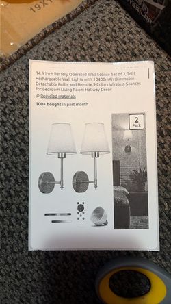 Set of 2 Wireless Gold Wall Sconces - Battery Operated & Rechargeable RGB Bulbs with Remote