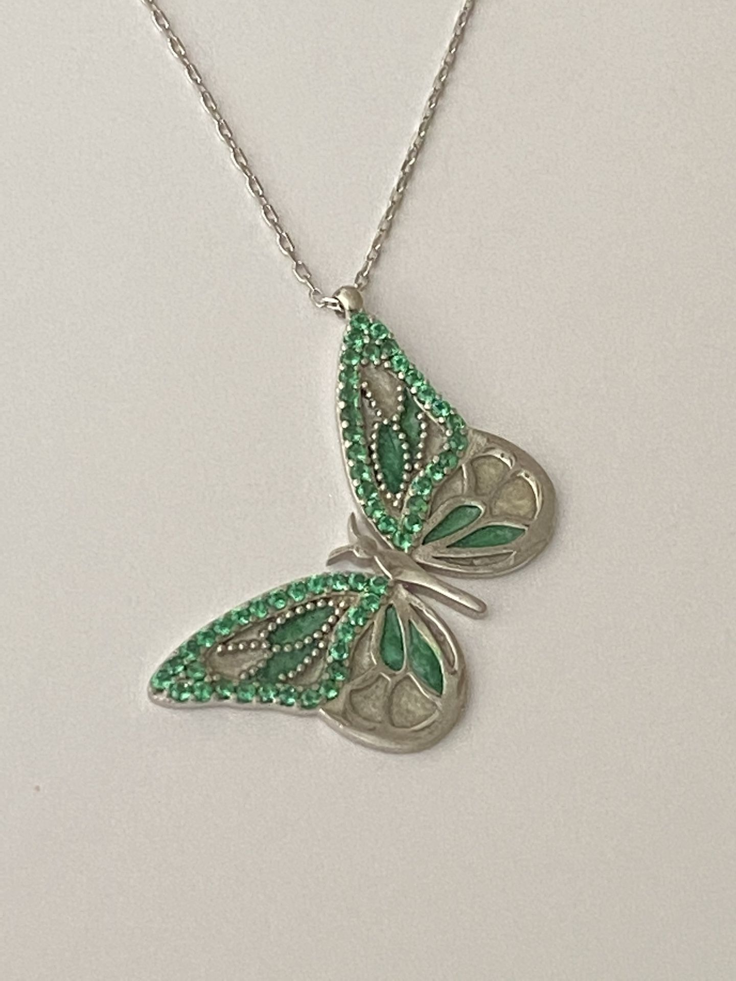 925 Silver green butterfly necklace cz cubic zirconia stones and enamel