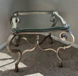 Hollywood Regency Style Silver W/ Glass Top Coffee Table