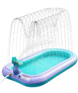 🆕 in 📦 68"Mermaid Splash Pad&Sprinkler for Kids,XLarge Outdoor Water Play Mat Summer Inflatable Wading Pool,Fun Sprinkler Water Toys,Age3+