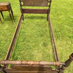 Antique Solid Hardwood Twin Size Bed Frame With Nightstand