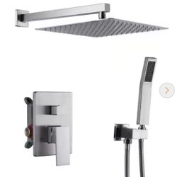 Single Handle 1-Spray Dual Wall Mount 12 in. Fixed and Handheld Shower Head 1.8 GPM with Valve in Brushed Nickel