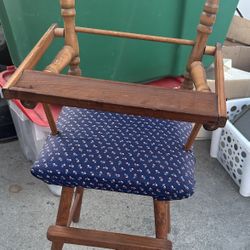 Vintage Original Wooden Doll High Chair With Tray 