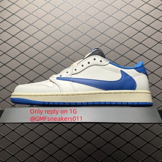 Fragment Design x Travis Scott x Air Jordan 1 Retro Low OG SP 'Sail Military Blue'