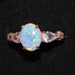 Oval Opal & Topaz Rose Gold Ring, Size 7 136