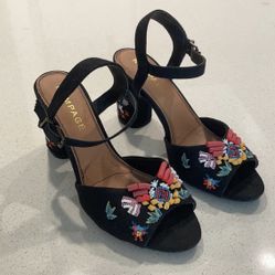 Beaded Floral Black Heels