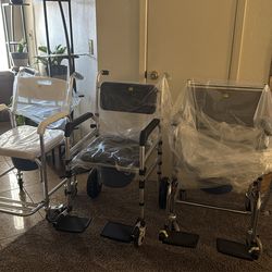 HOMCOM 3 in 1 Shower Commode Wheelchair with 4 Lockable Wheels, Bedside Commode Chair with Arms, Footrests, Detachable Bucket, for Senior & Handicap, 