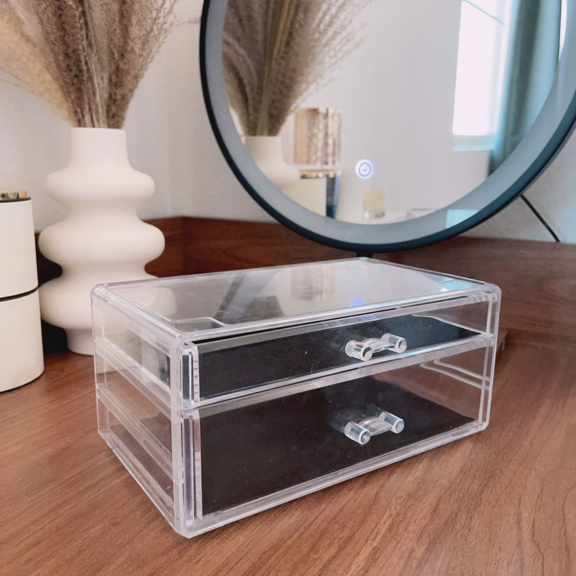 Stackable Acrylic Makeup Drawer Organizer with Removable Drawers and Liners