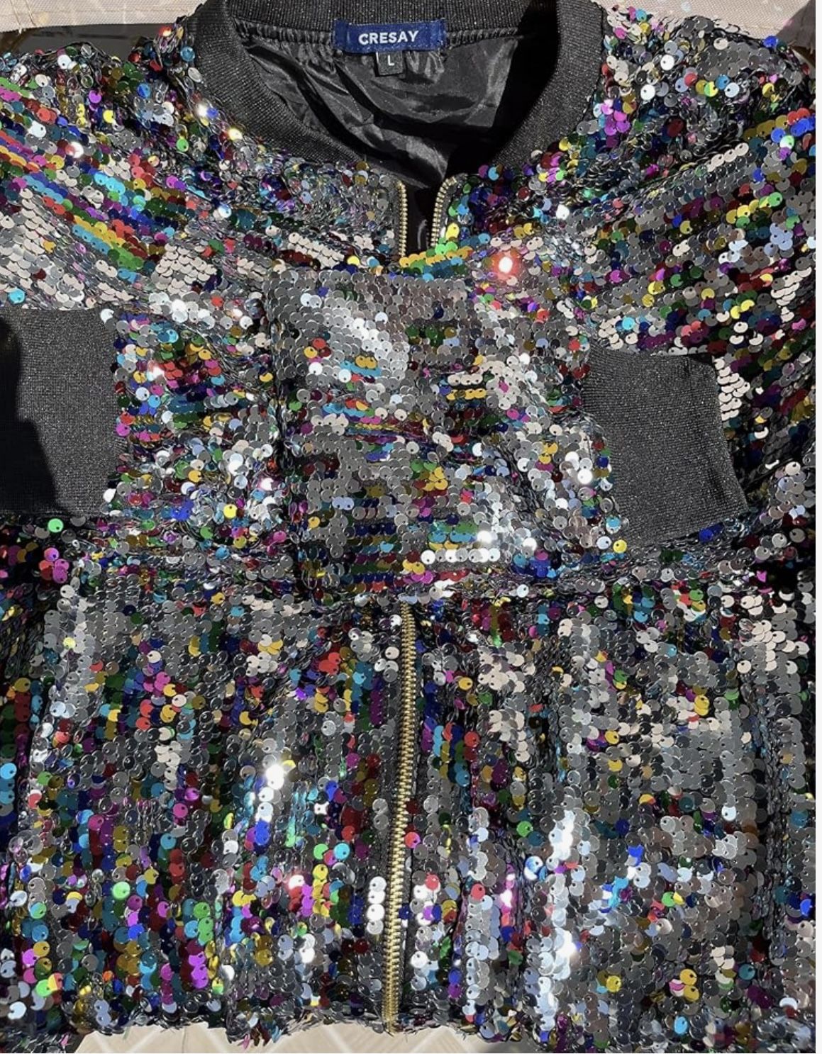 Cresay Women's Sequin Fitted Long Sleeve Zipper Blazer Bomber Jacket