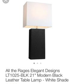 All the Rages Elegant Designs LT1025-BLK 21" Modern Black Leather Table Lamp - White Shade buy 2 for $35