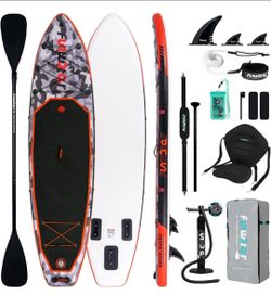 New Red Camo 10’8 Inflatable Stand Up Paddle Board w/seat & Accessories. 420lb capacity