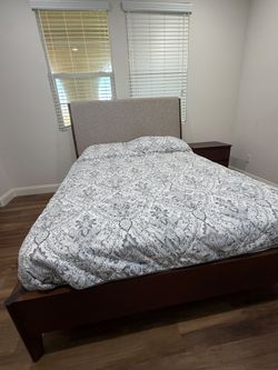 Queen bed frame with Mattress & side Table