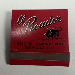 Vintage Matchbook EL PICADOR Redwood City CA Bull Fighting - Unstruck!