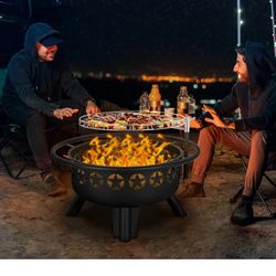 Hykolity 2 in 1 Fire Pit with Grill, Large 31" Wood Burning Fire Pit with Swivel Cooking Grate Outdoor Firepit for Backyard Bonfire Patio Outside Picn