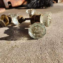 Original House Crystal Door Handles Vintage Old 