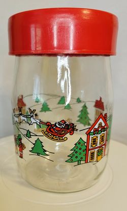 Vintage USA Carlton Glass Christmas Santa Snowman Canister Jar 1L