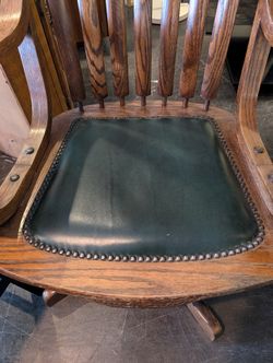 Vintage Oak Swivel Desk Chair with Green Upholstery