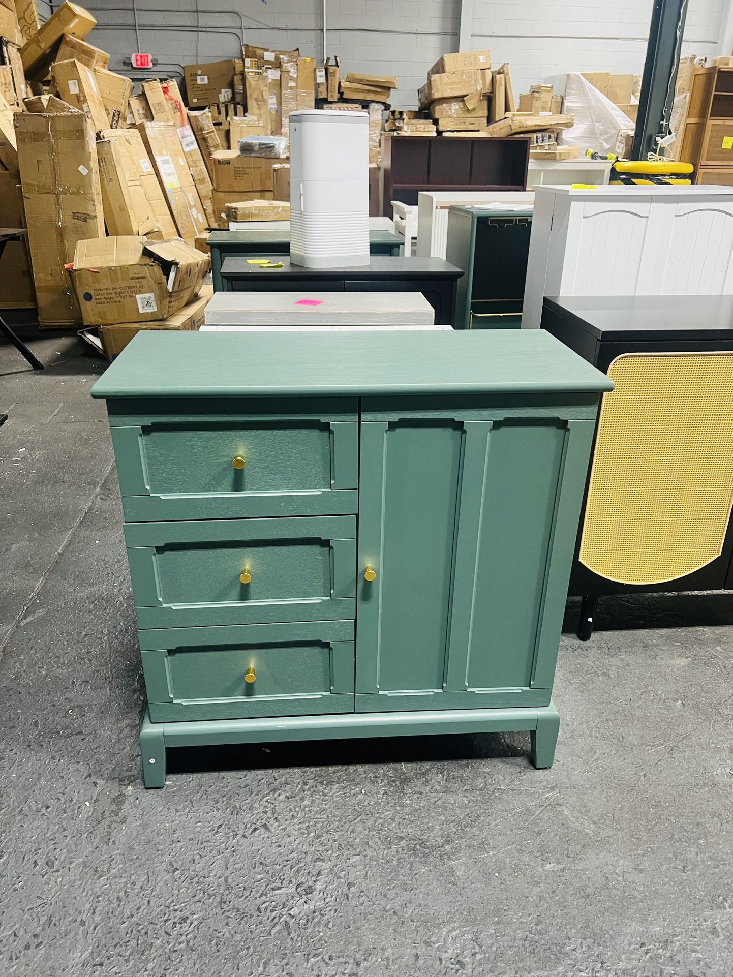 Accent Cabinet with 3 Drawers and Door, Wooden Storage Cabinet with Shelves, Sideboard for Living Room, Entryway, Green , YJJ240060