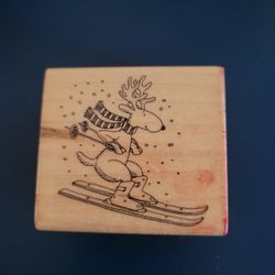 Wood Rubber Stamp Christmas Reindeer 