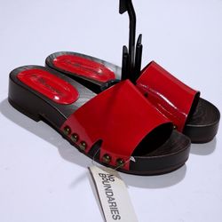 No Boundaries Red Patent Slide Sandals with Studs Size 6