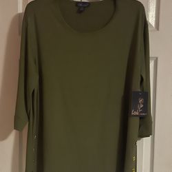 Brand New Ladies Olive Green Top With Gold Buttons On Each Side Of Top Size 3XL 