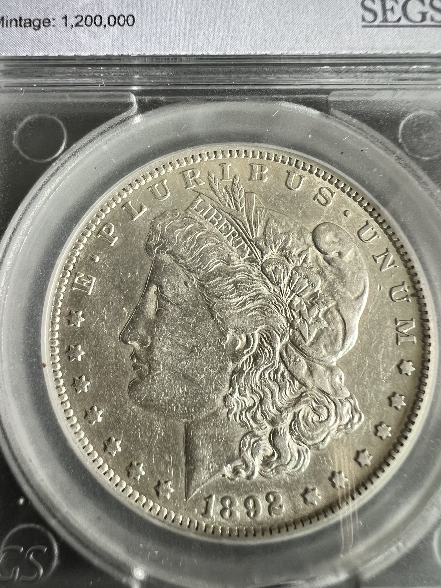 AU58 1892-S Morgan Silver Dollar