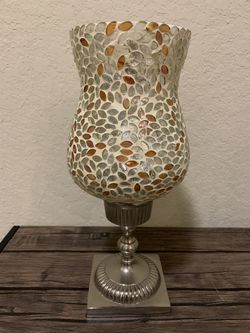 Decorative glass vase (silver & orange) 12” tall