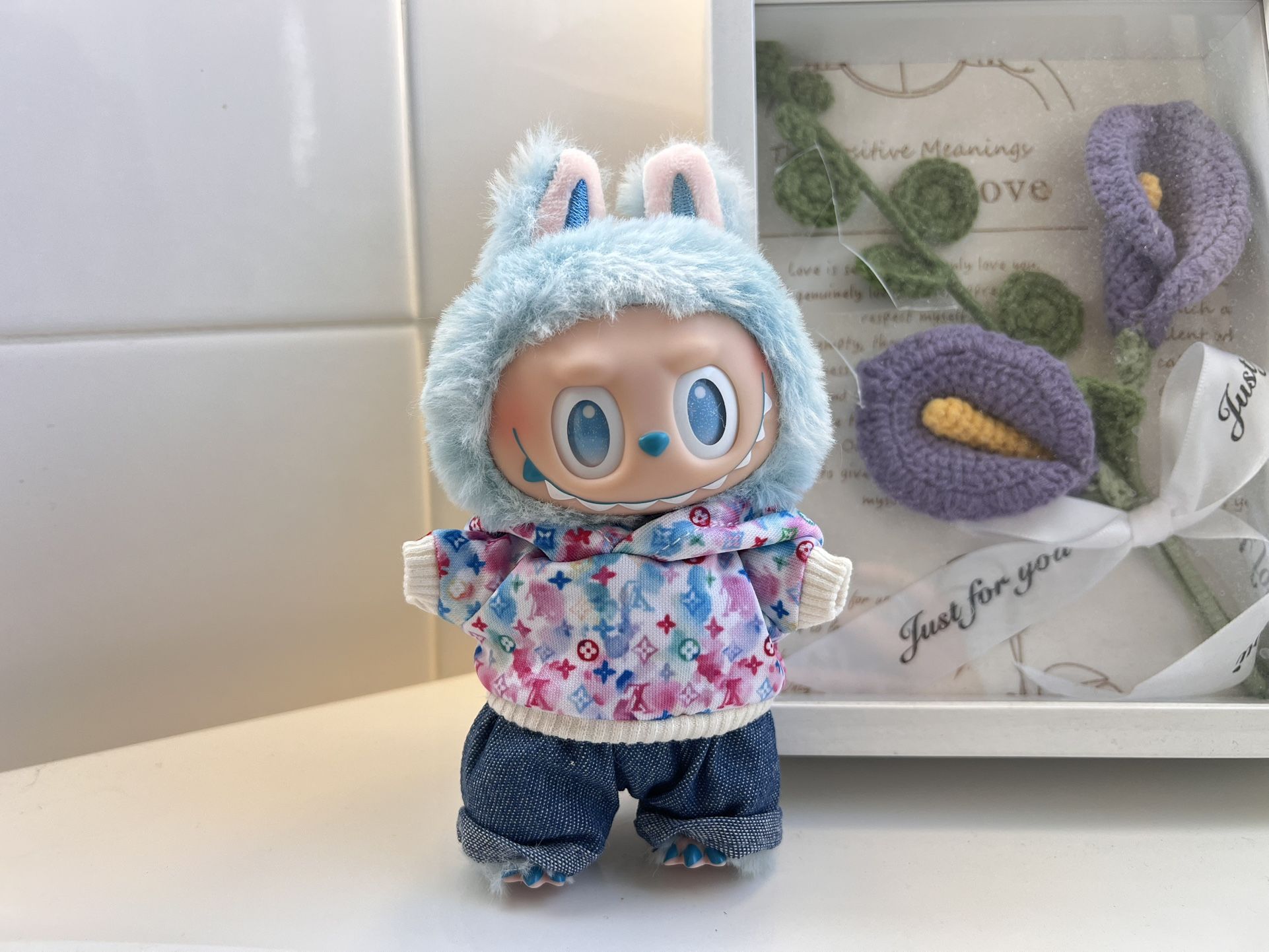 Collectible Plush Figure with Color Print Hoodie Outfit