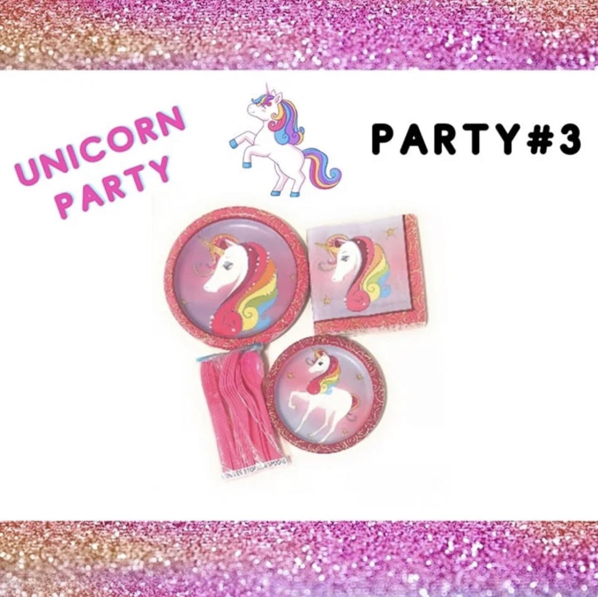 Girls Unicorn Party Tableware Set 4 Pieces 