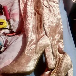 Light Pink Velour Boots 