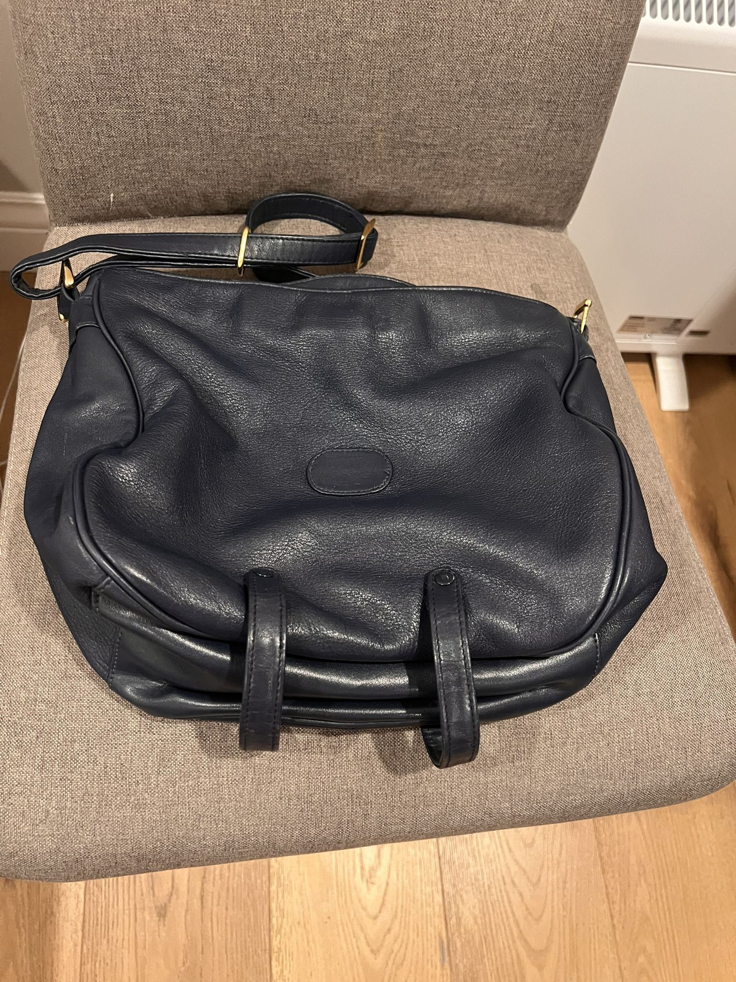 Vintage Brio Soft Leather Bag 1980s Navy Purse Shoulder Handbag 