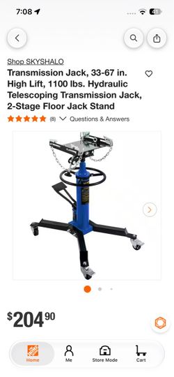 Transmission Jack, 33-67 in. High Lift, 1100 lbs. Hydraulic Telescoping Transmission Jack, 2-Stage Floor Jack Stand