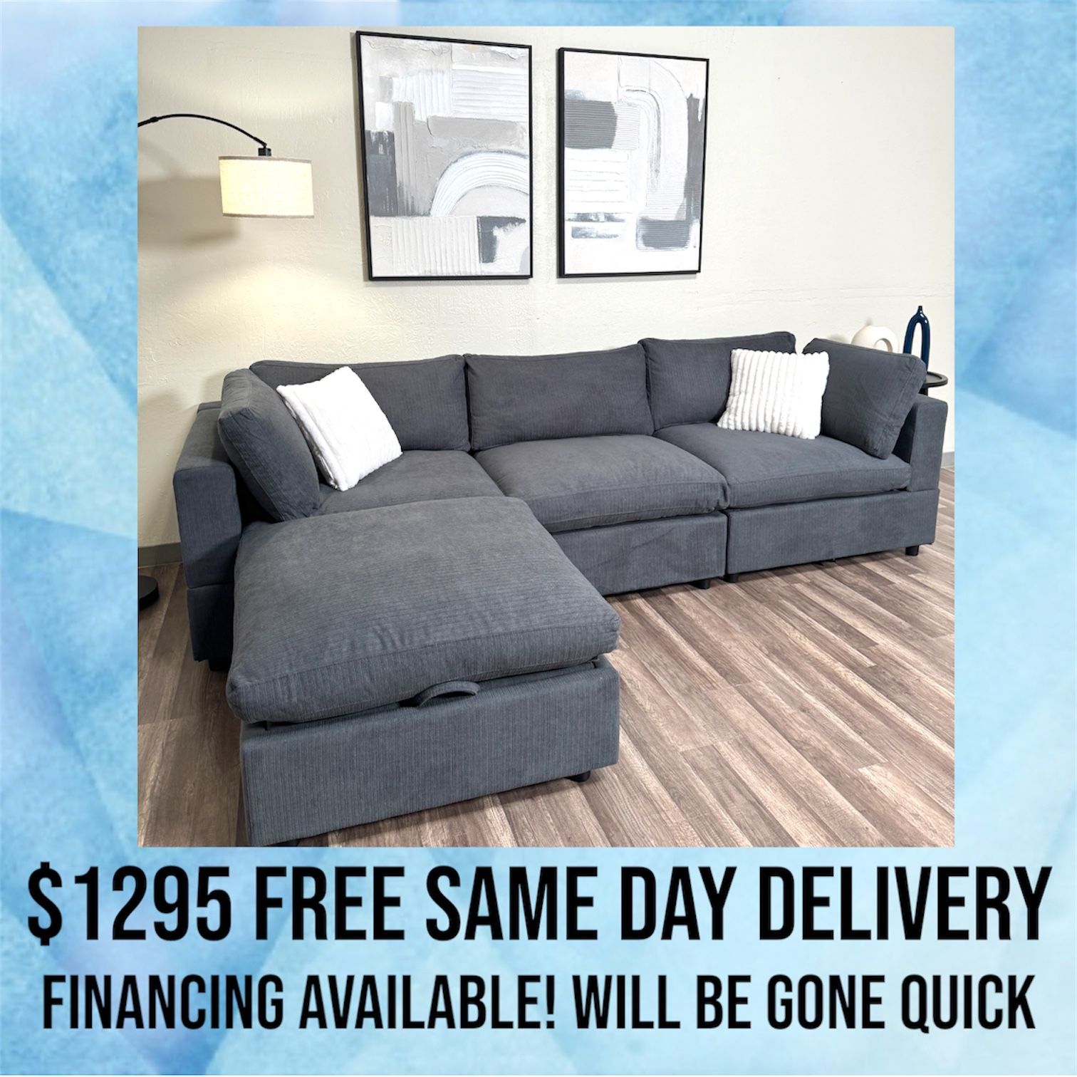 NEW IN BOX 4 Piece Modular Cloud Sectional Couch Dark Gray FREE DELIVERY